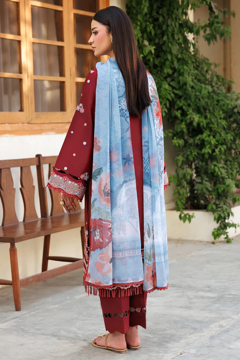 Farasha 3Pc Embroidered Lawn Suit Crimson Glow gulbuy.com