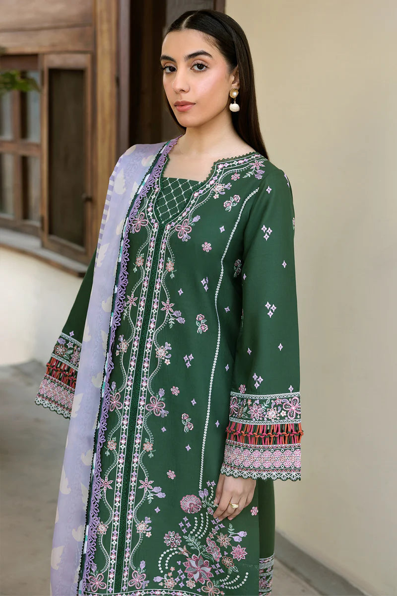 Farasha 3Pc Embroidered Lawn Suit Emerald Eclips gulbuy.com