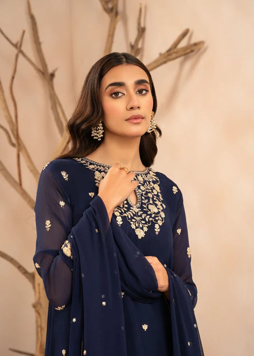 Agha Jaan 3Pc Embroidered Chiffon Suit Insia Blue gulbuy.com