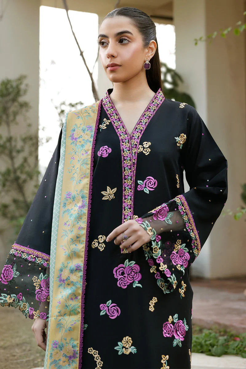 Farasha 3Pc Embroidered Lawn Suit Raven Dusk gulbuy.com