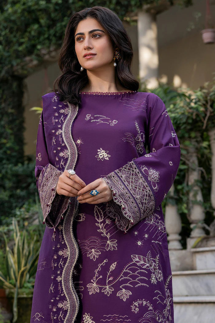 Farasha 3Pc Embroidered Lawn Suit Raven Plum gulbuy.com