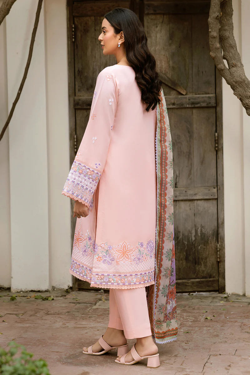 Farasha 3Pc Embroidered Lawn Suit Coral Peach gulbuy.com