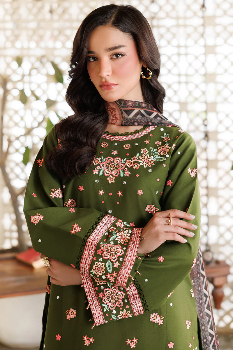 Farasha 3Pc Embroidered Lawn Suit Olivine Dreams gulbuy.com