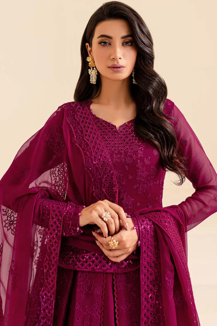 Farasha 3Pc Embroidered Chiffon Suit Mystic Mauve gulbuy.com