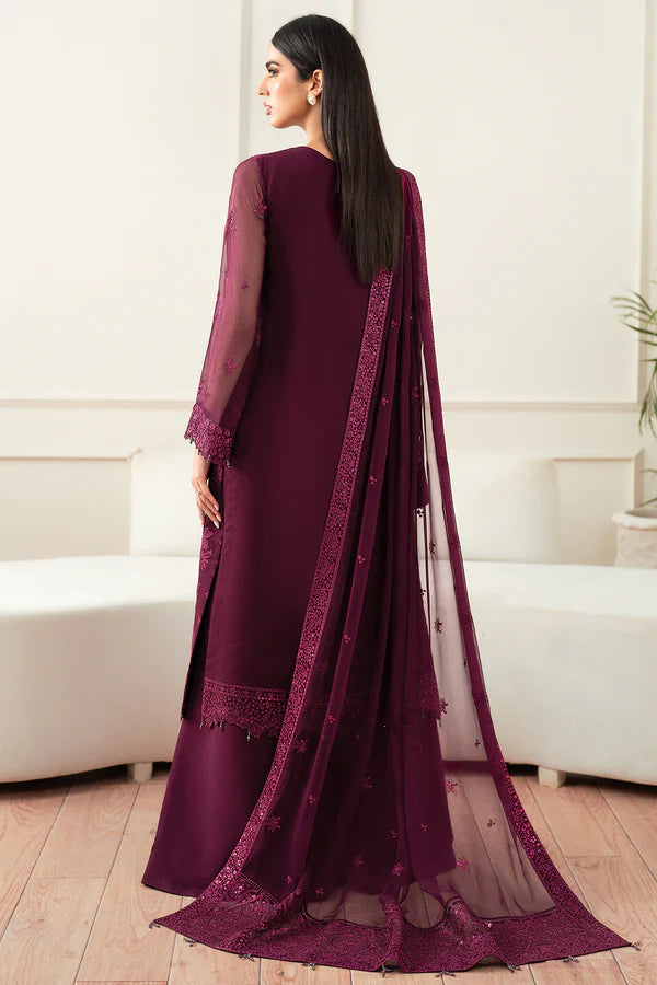 Farasha 3Pc Embroidered Chiffon Suit Regal Violet gulbuy.com