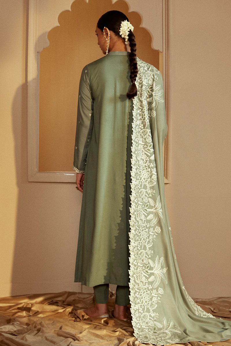 CROSS STITCH 3PC EMBROIDERED MARINA SUIT-OLIVE GARDEN gulbuy.com