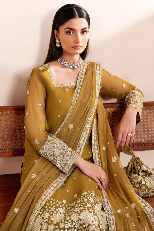 Farasha 3Pc Embroidered Chiffon Suit Amber gulbuy.com