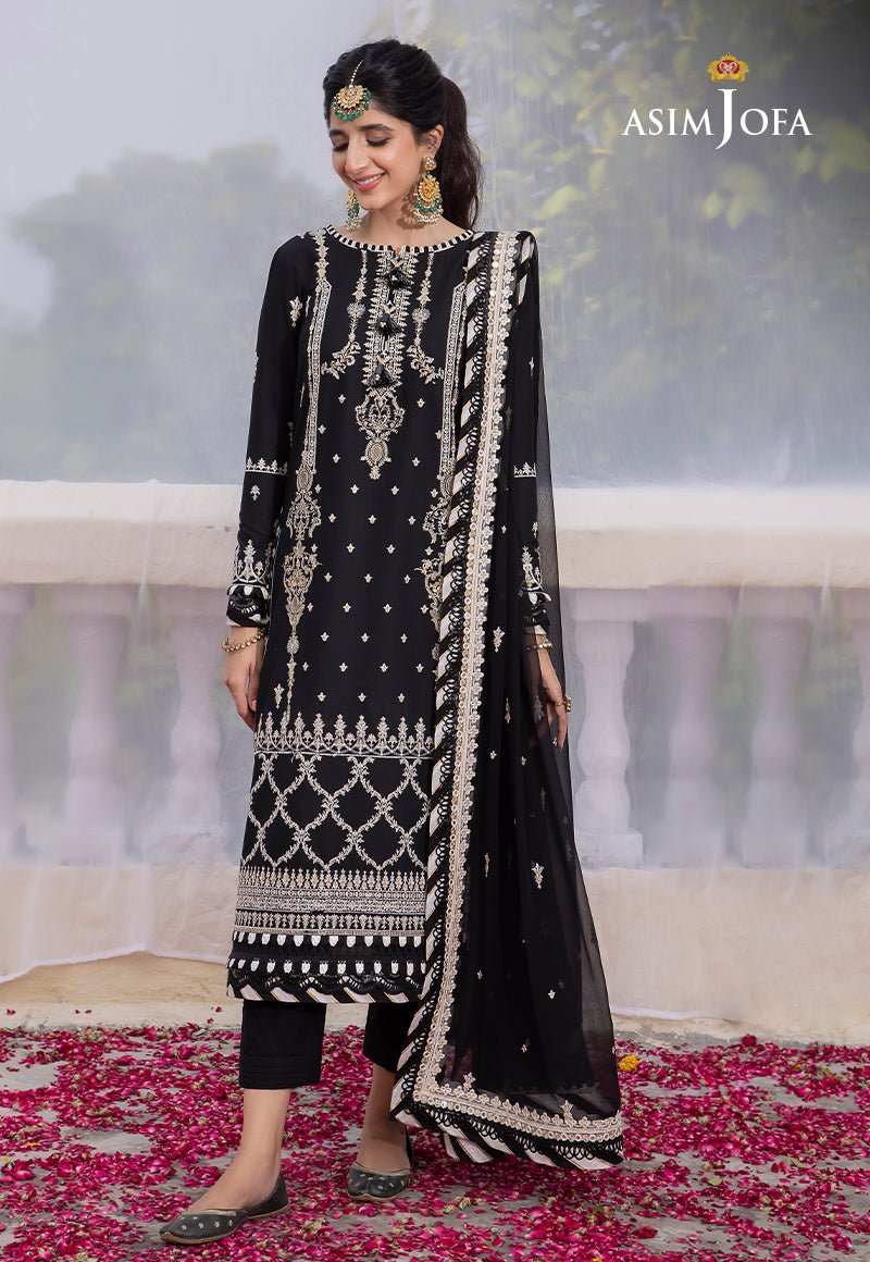 ASIM JOFA 3 PIECE EMBROIDERED LAWN SILK SUIT (AJAB-01)