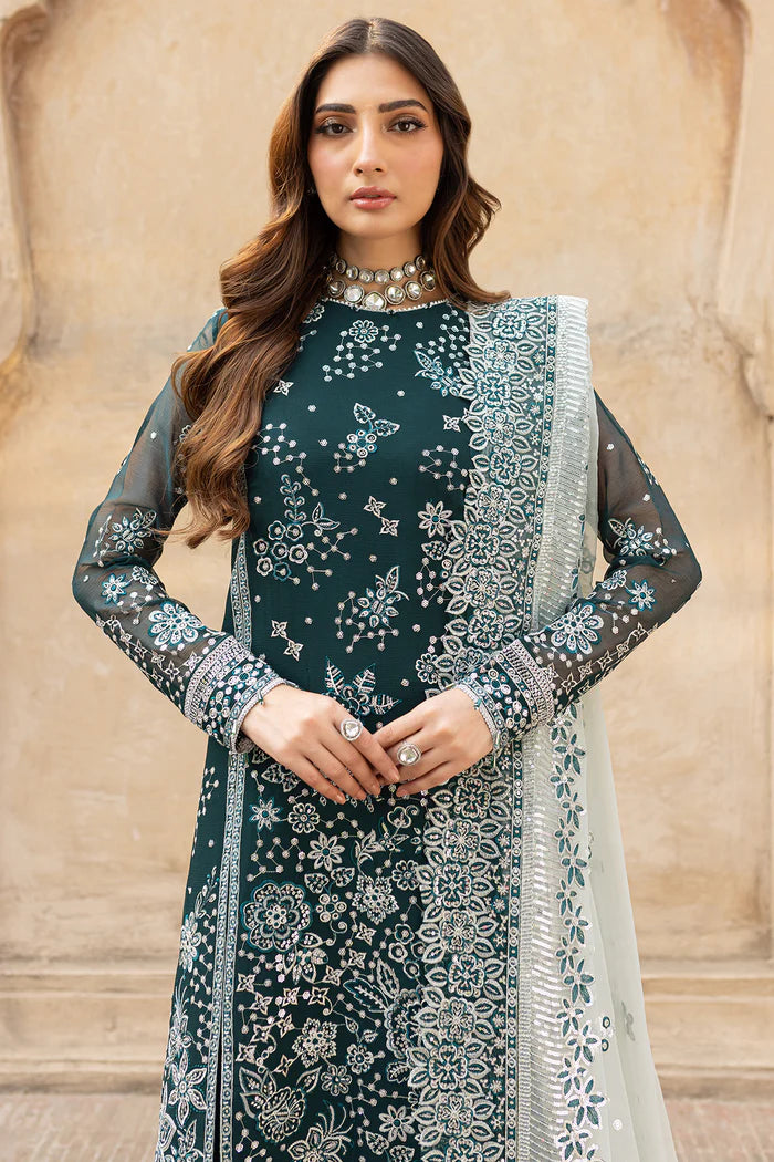 Farasha 3Pc Embroidered Chiffon Suit Teal Dreams gulbuy.com