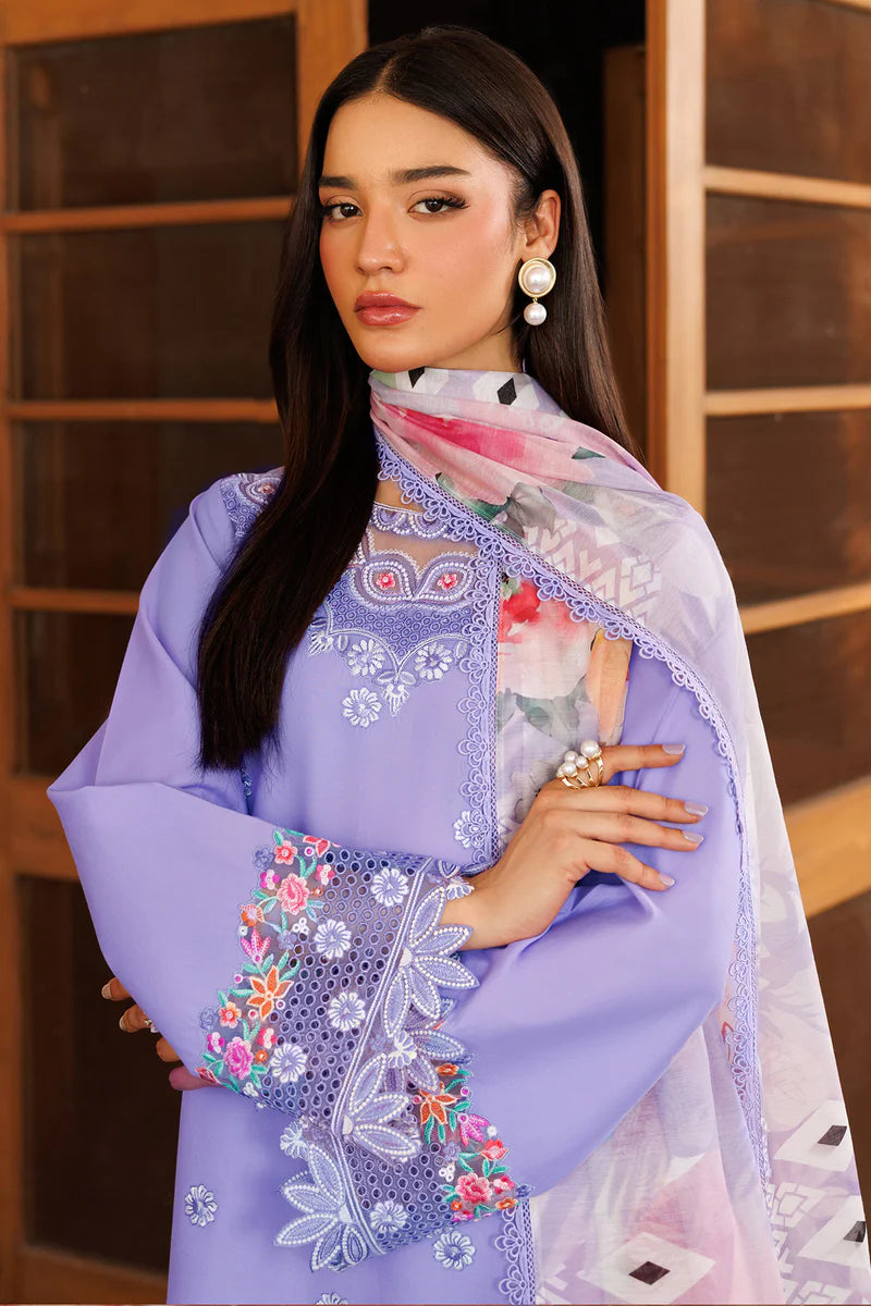 Farasha 3Pc Embroidered Lawn Suit Lavender Dew gulbuy.com