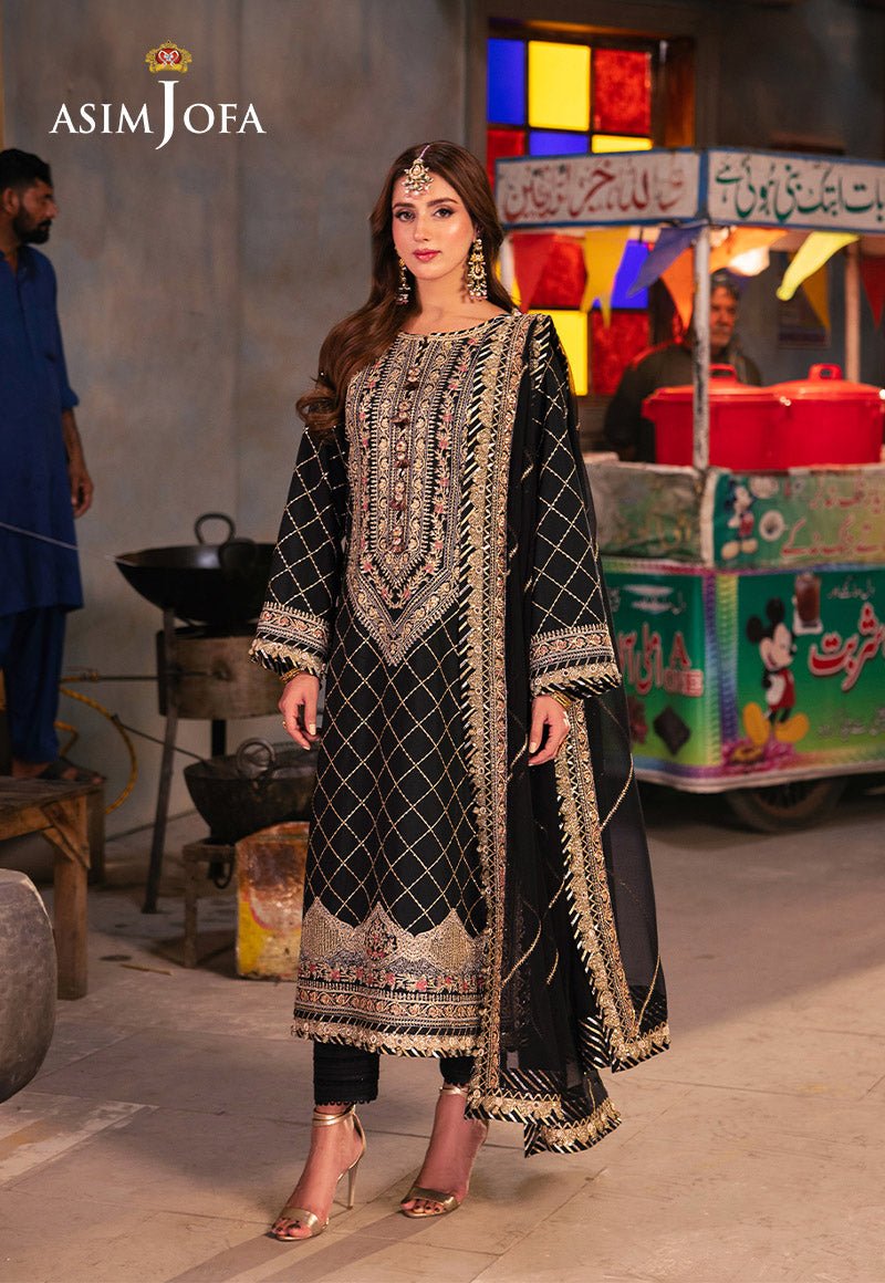ASIM JOFA 3 PIECE EMBROIDERED SILK SUIT (AJKK-02)