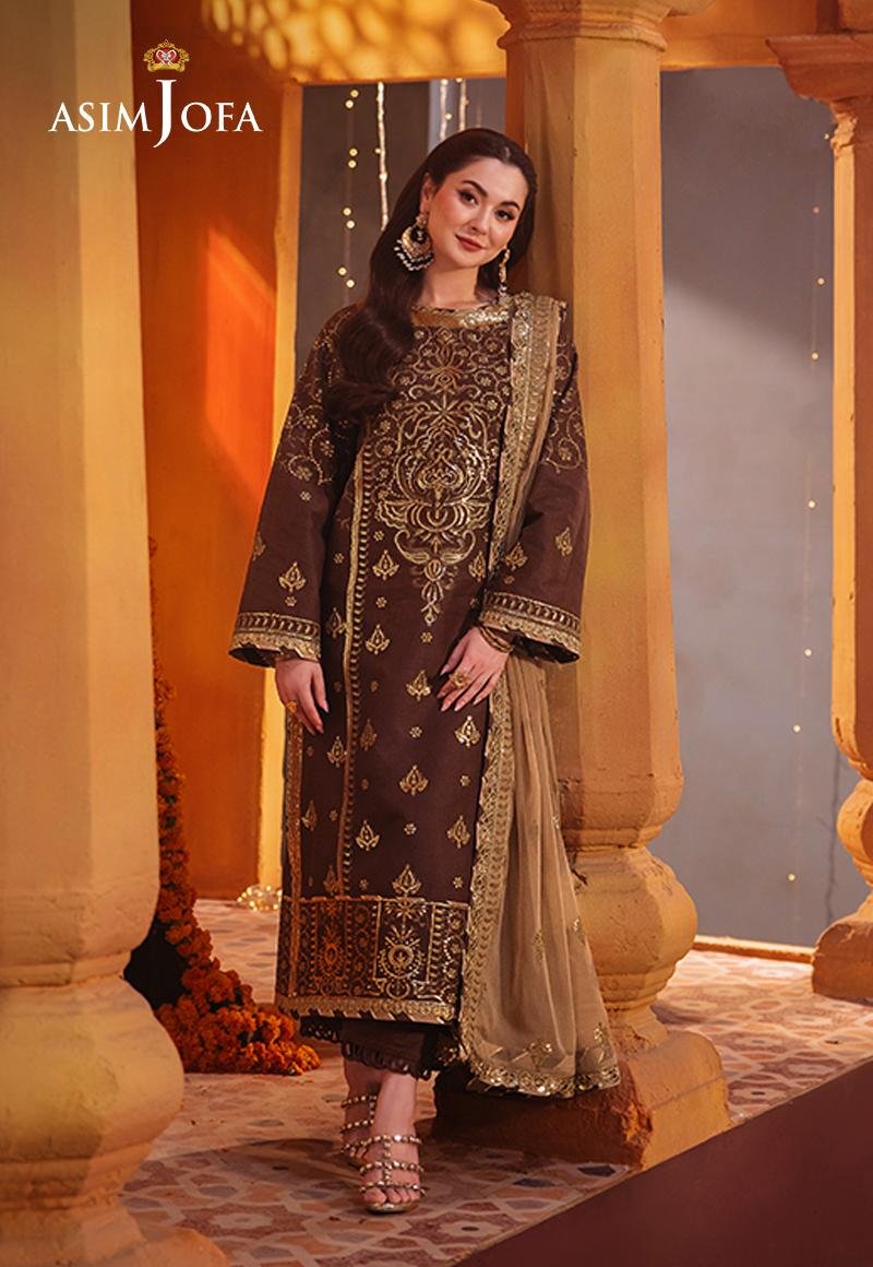 ASIM JOFA 3 PIECE EMBROIDERED SILK SUIT (AJKK-26)