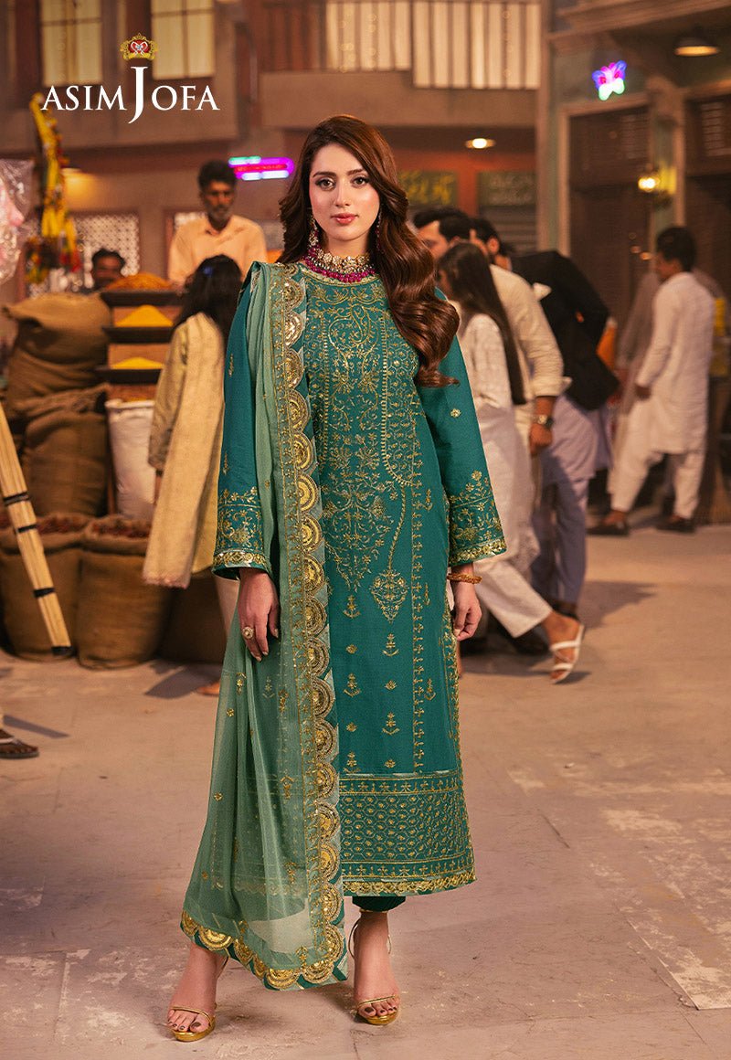 ASIM JOFA 3 PIECE EMBROIDERED SILK SUIT (AJKK-27)