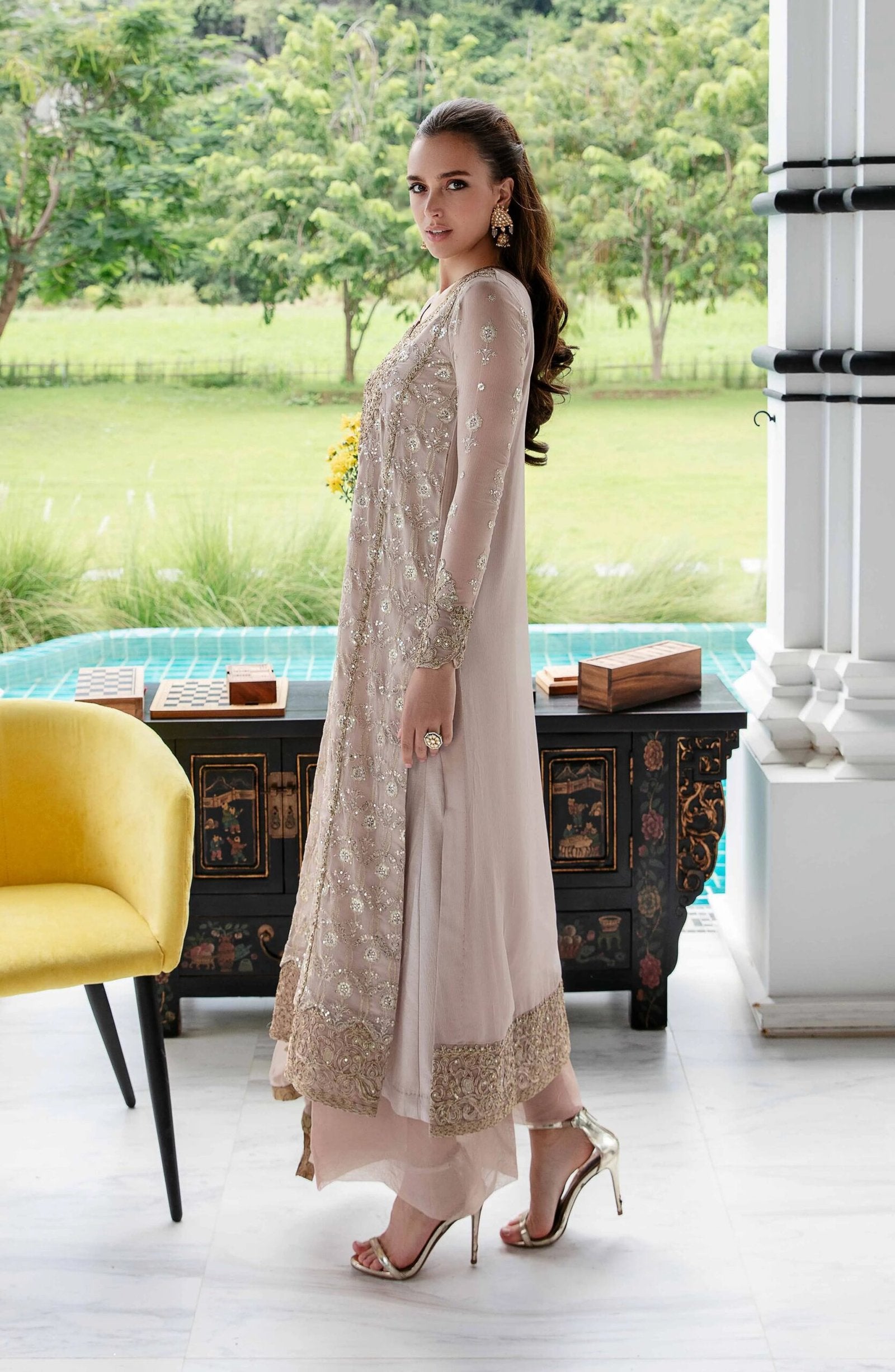 MARYUM &amp; MARIA 3PC EMBROIDERED CHIFFON SUIT (SHIRIN-FW23-502)