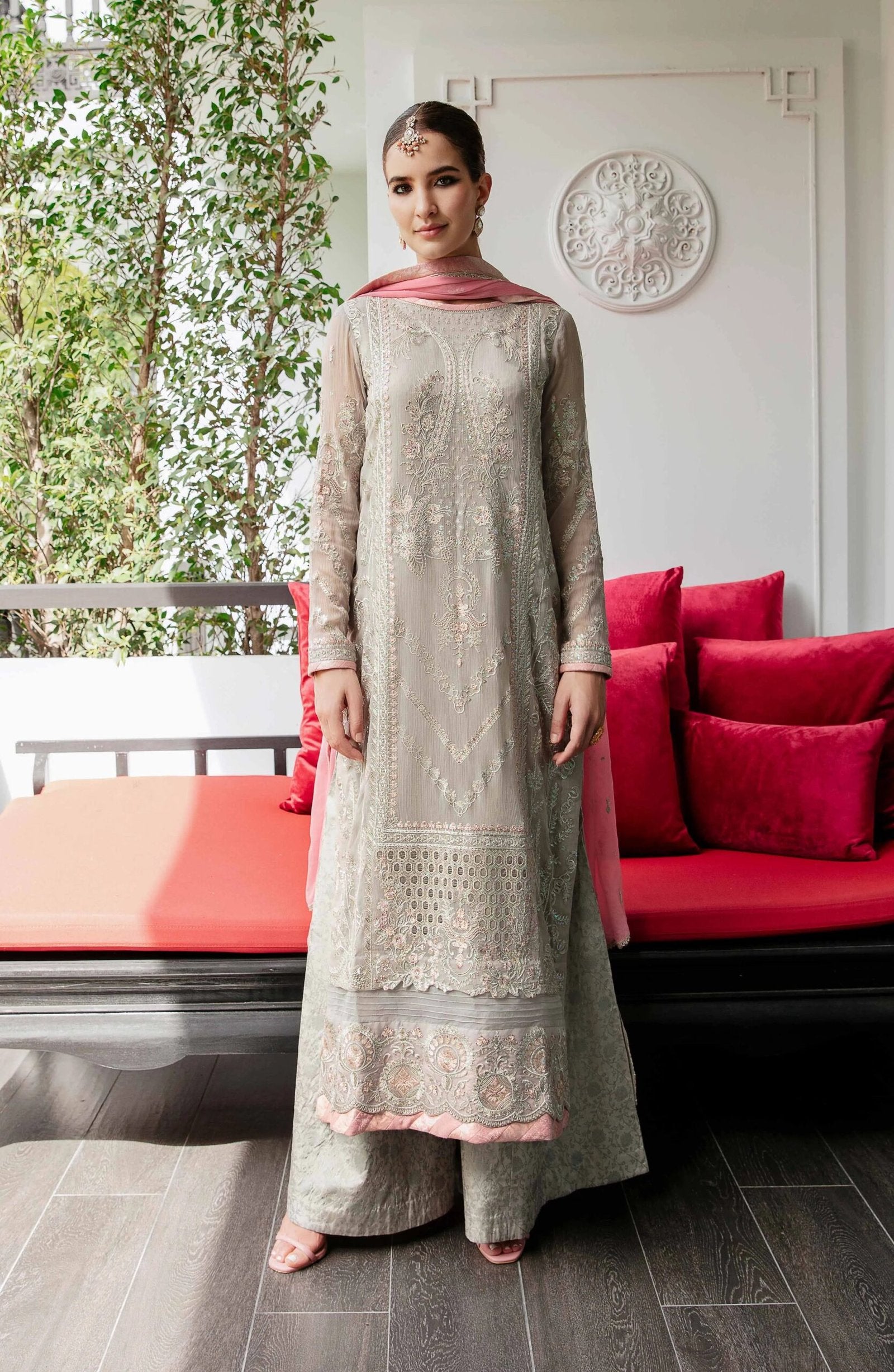 MARYUM &amp; MARIA 3PC EMBROIDERED CHIFFON SUIT (HUDA-FW23-505)