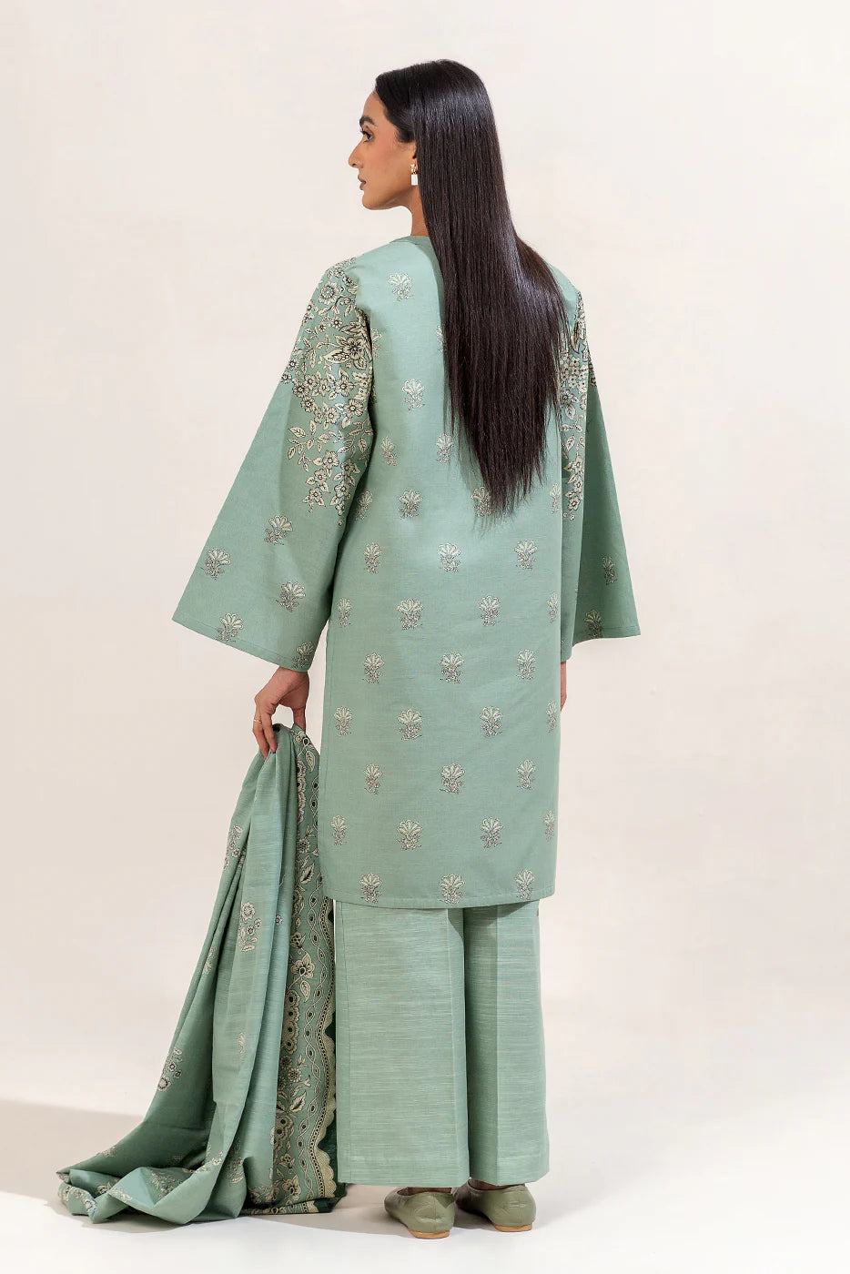 BEECHTREE 3PC PRINTED KHADDAR SUIT-MINT BLISS-BT22402UN004118 gulbuy.com