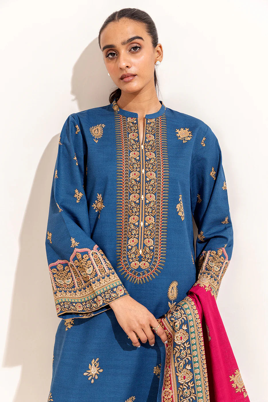 BEECHTREE 3PC PRINTED KHADDAR SUIT-AEGEAN GOLD-BT22402UN004119 gulbuy.com