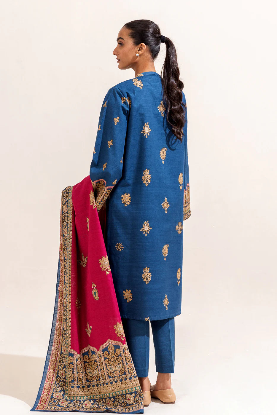 BEECHTREE 3PC PRINTED KHADDAR SUIT-AEGEAN GOLD-BT22402UN004119 gulbuy.com