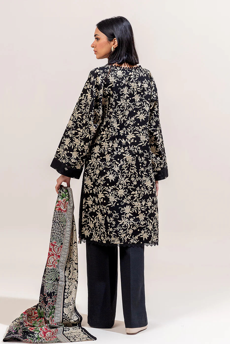 Beechtree 3Pc Embroidered Khaddar Suit AZURE GARDENIA-BLACK-2000000279440 gulbuy.com