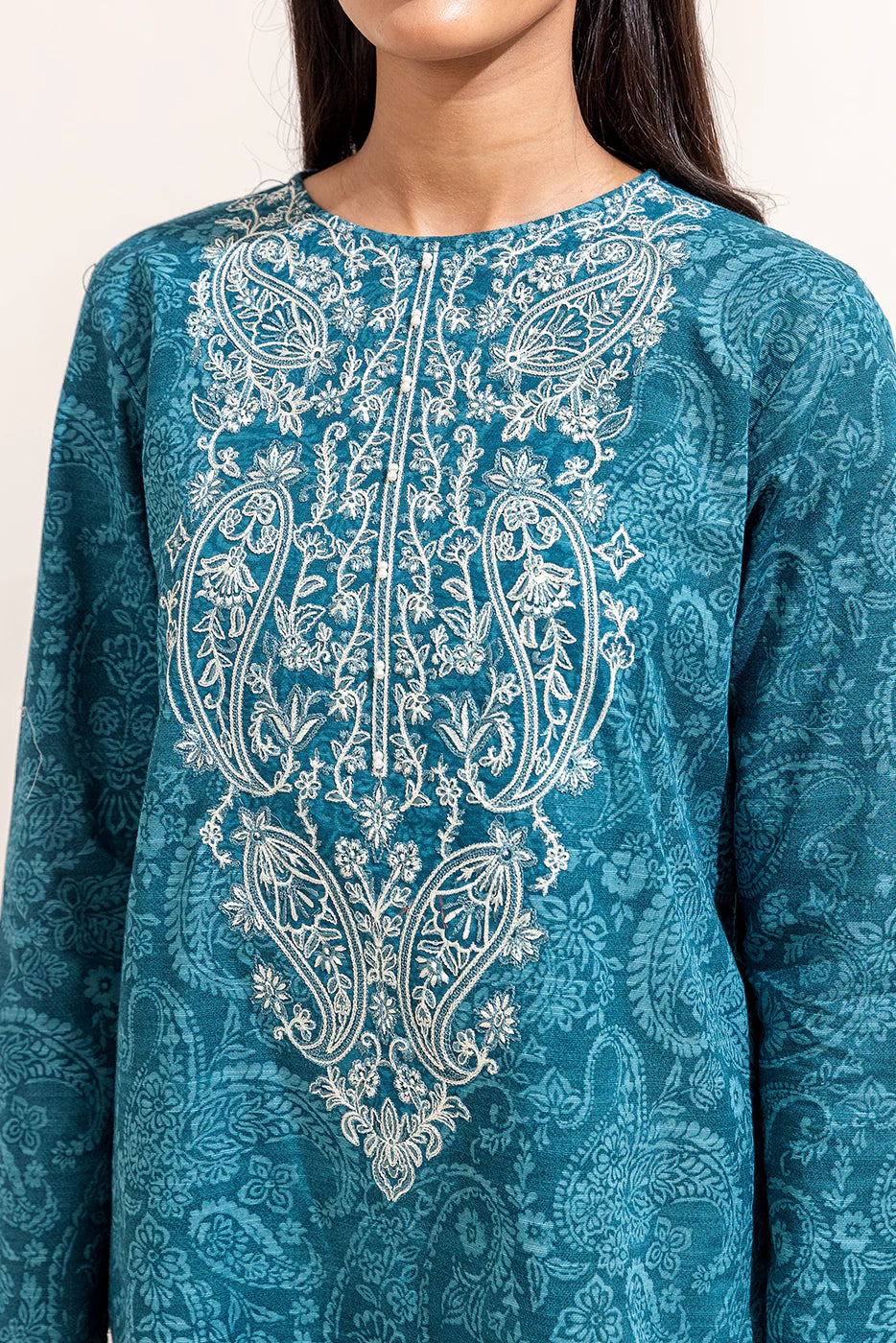 BEECHTREE 3PC EMBROIDERED KHADDAR SUIT-TEAL GLAM-BT22402UN004140 gulbuy.com