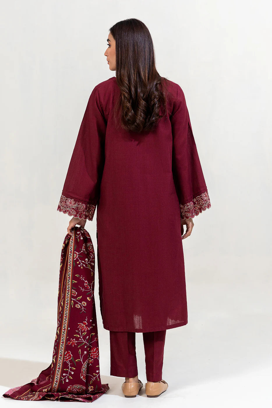Beechtree 3Pc Embroidered Khaddar Suit MAUVE DREAM gulbuy.com