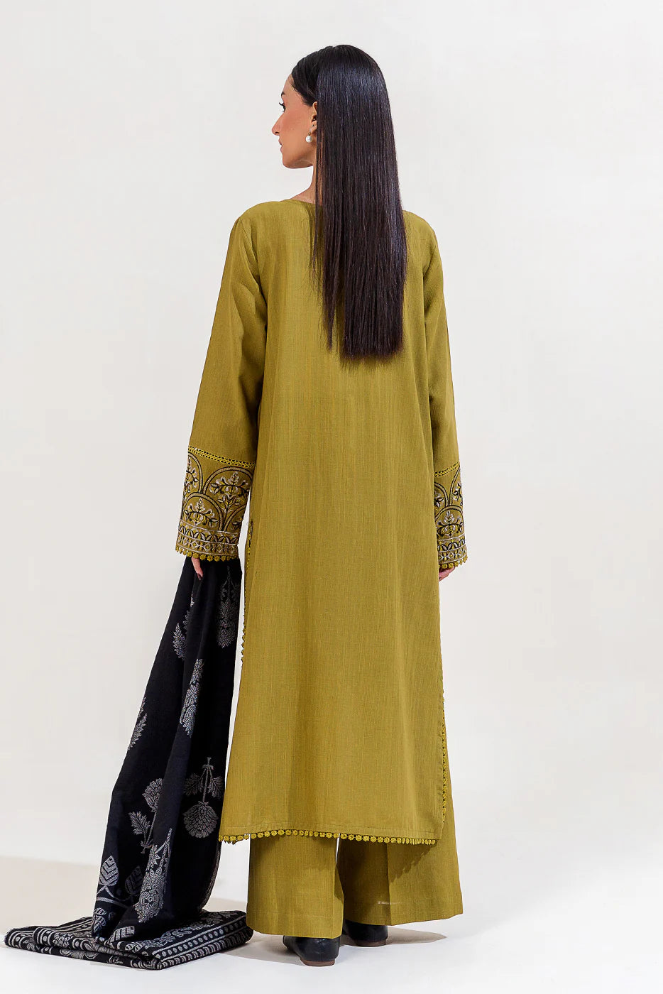 BEECHTREE 3PC EMBROIDERED KHADDAR SUIT-OLIVE WHISPER-BT22402UN004165 gulbuy.com