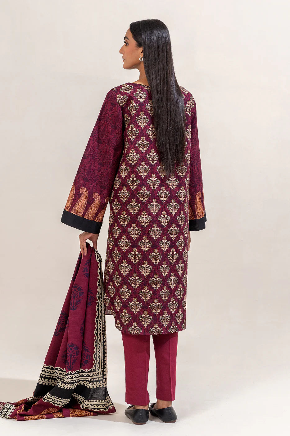 BEECHTREE 3PC PRINTED KHADDAR SUIT-DEEP BERRY-BT22403UN004192 gulbuy.com