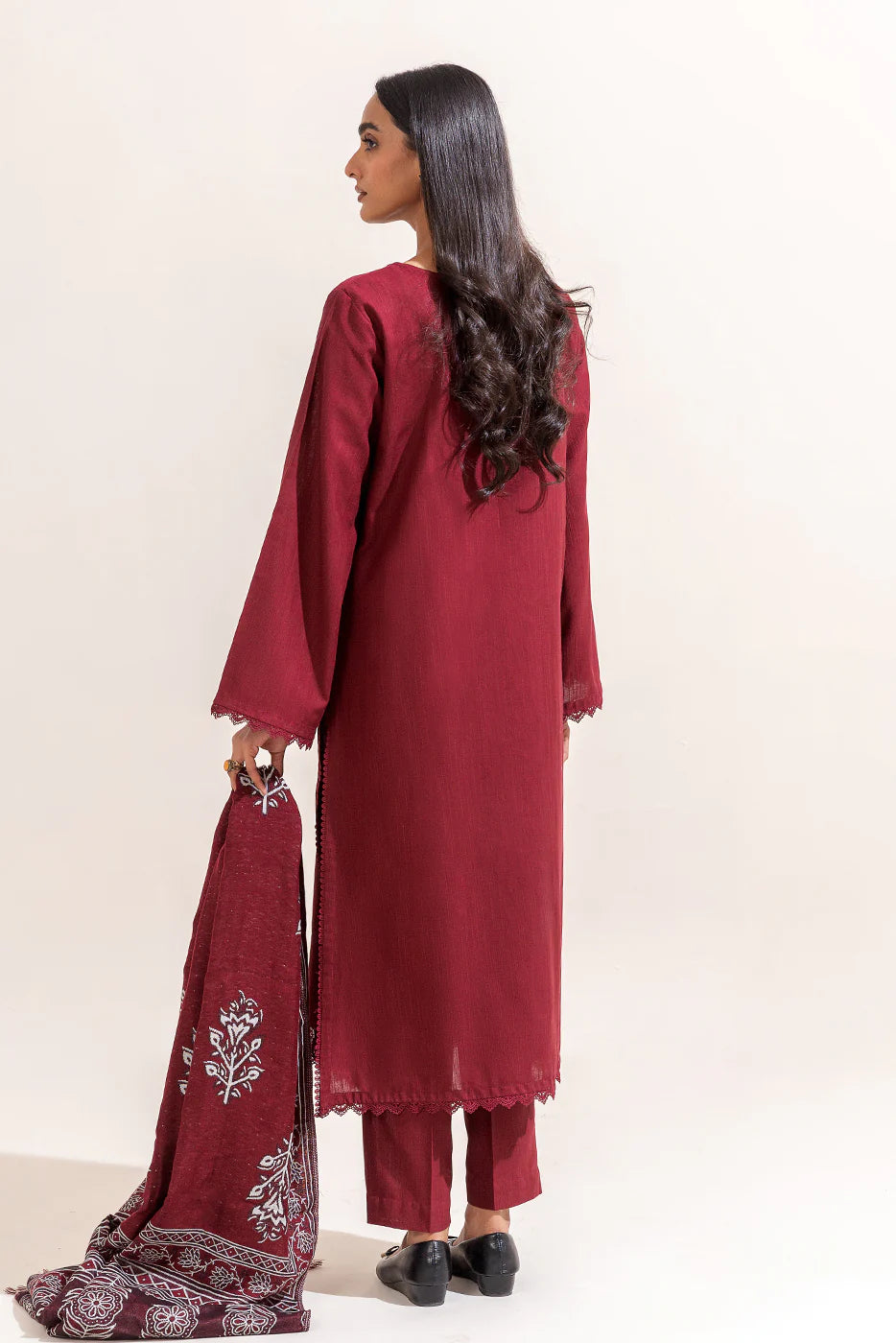 BEECHTREE 3PC EMBROIDERED KHADDAR SUIT-GARNET WEFT-BT22403UN004230 gulbuy.com
