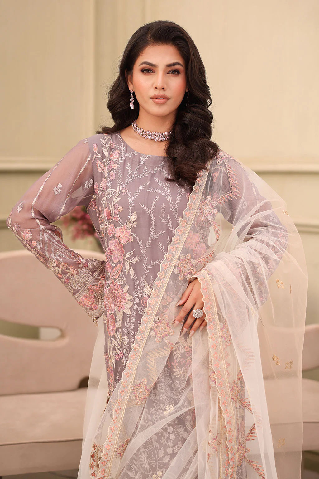 Ramsha 3Pc Embroidered Chiffon Suit F-2712 gulbuy.com