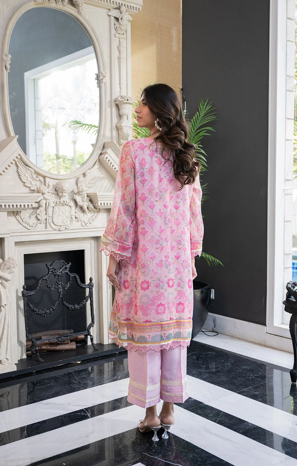 Dhanak 2PC Embroidery Jacquard Suit SS24DA-2433 PINK gulbuy.com