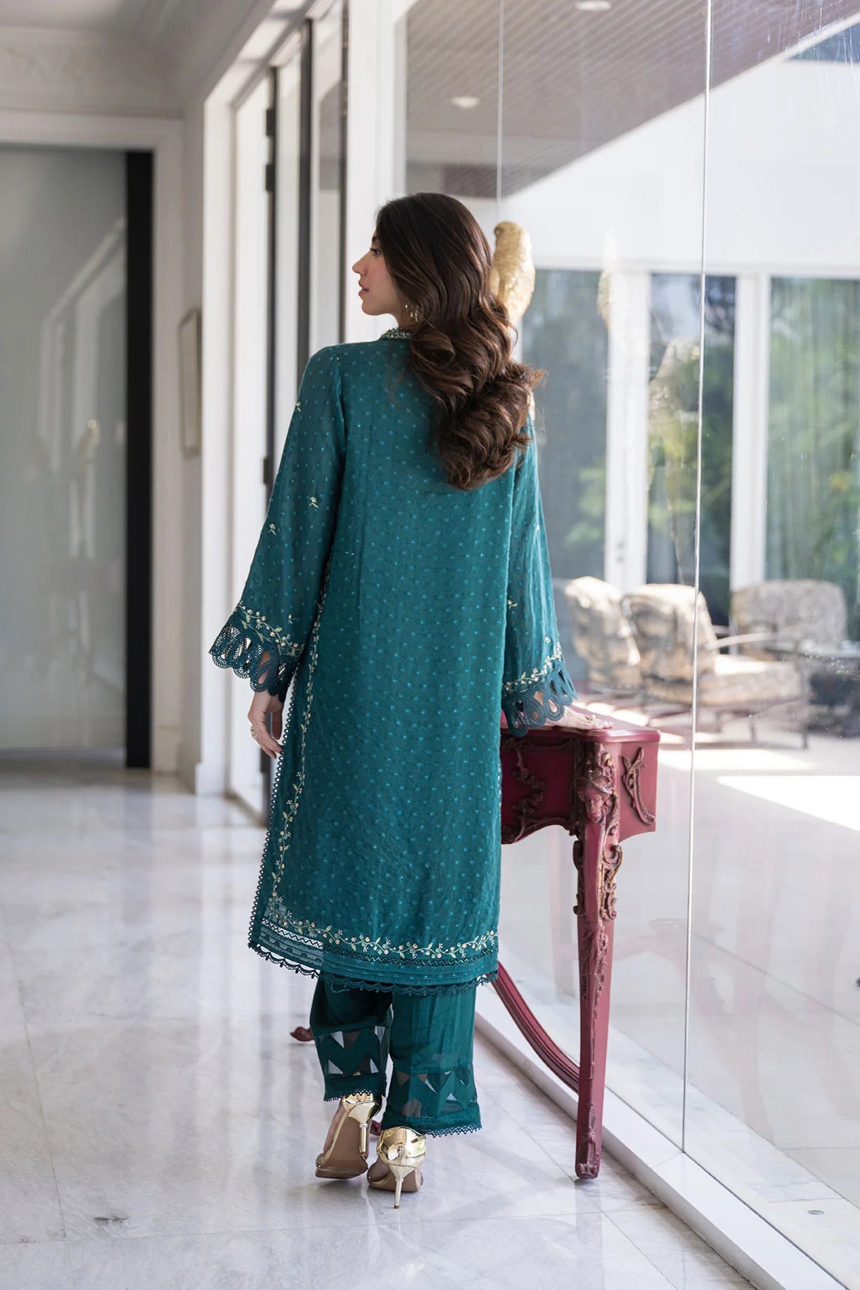 Dhanak 2Pc Embroidery Jacquard Suit SS24DA-2404 GREEN gulbuy.com