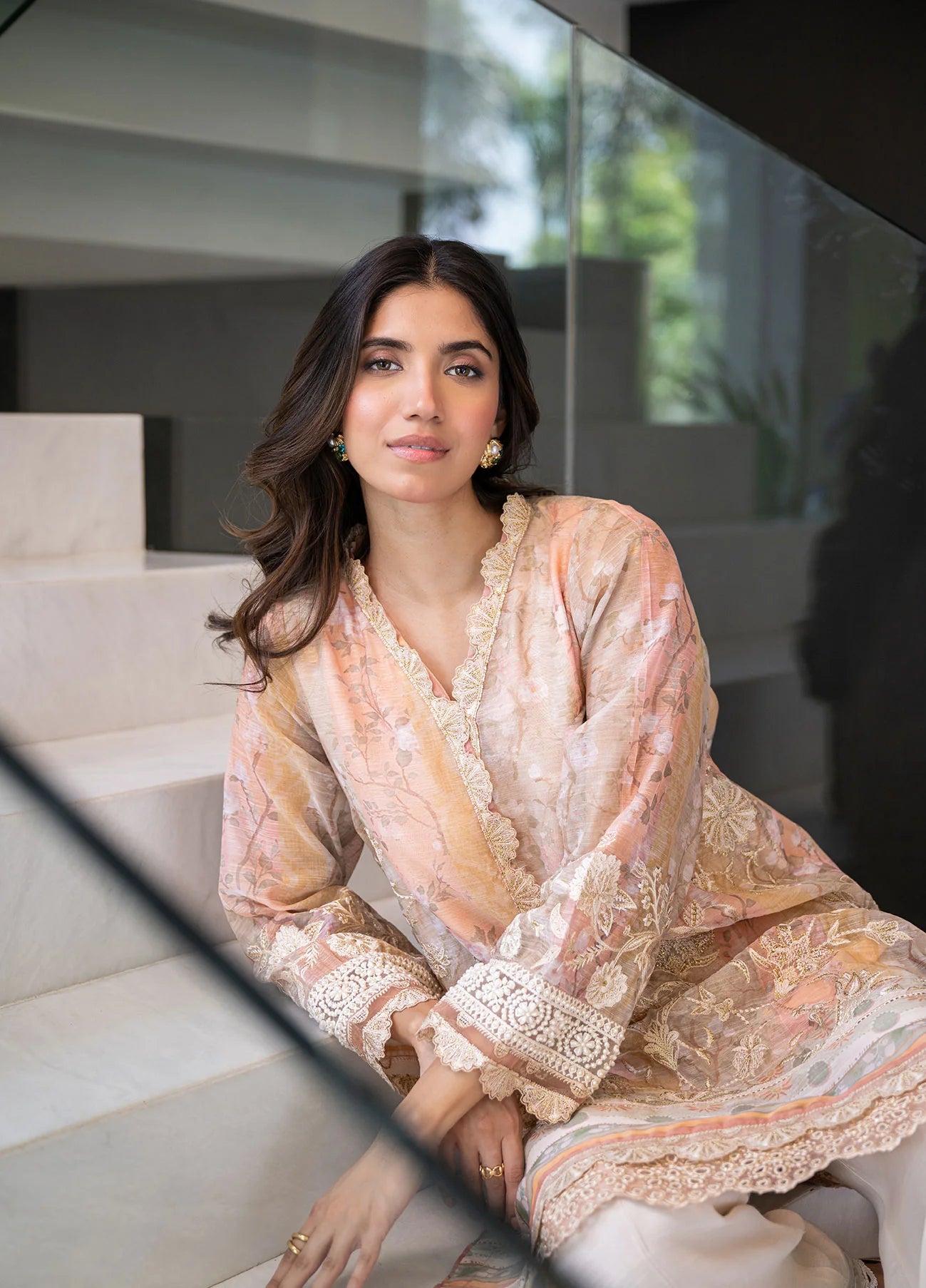 Dhanak 2Pc Embroidery Jacquard Suit SS24DA-2434 PEACH gulbuy.com