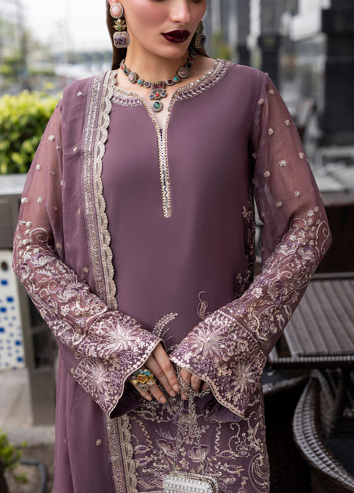 Sahane 3Pc Embroidered Chiffon Suit CT 25005 Roseate gulbuy.com