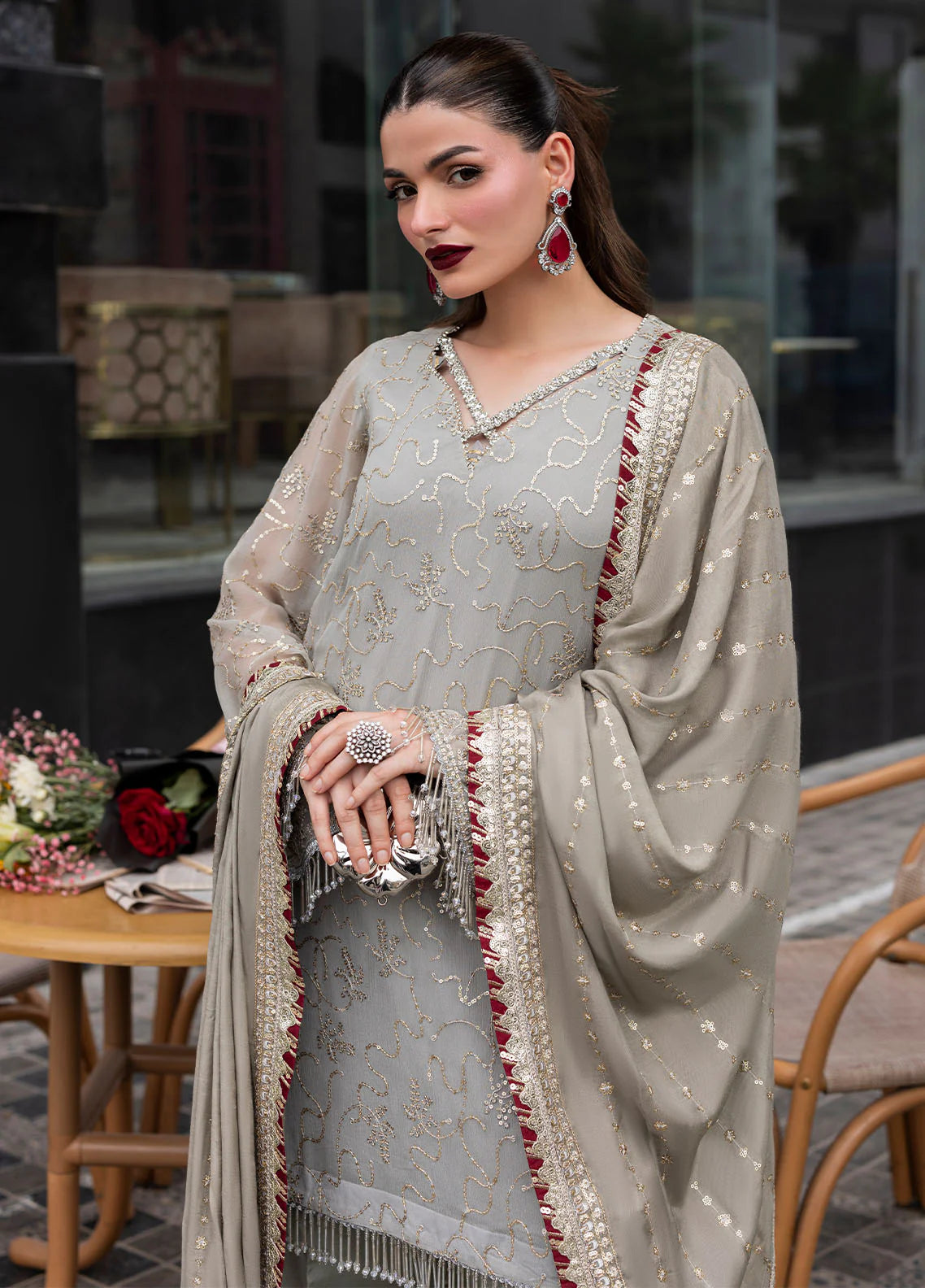 Sahane 3Pc Embroidered Chiffon Suit CT 25007 Dew gulbuy.com