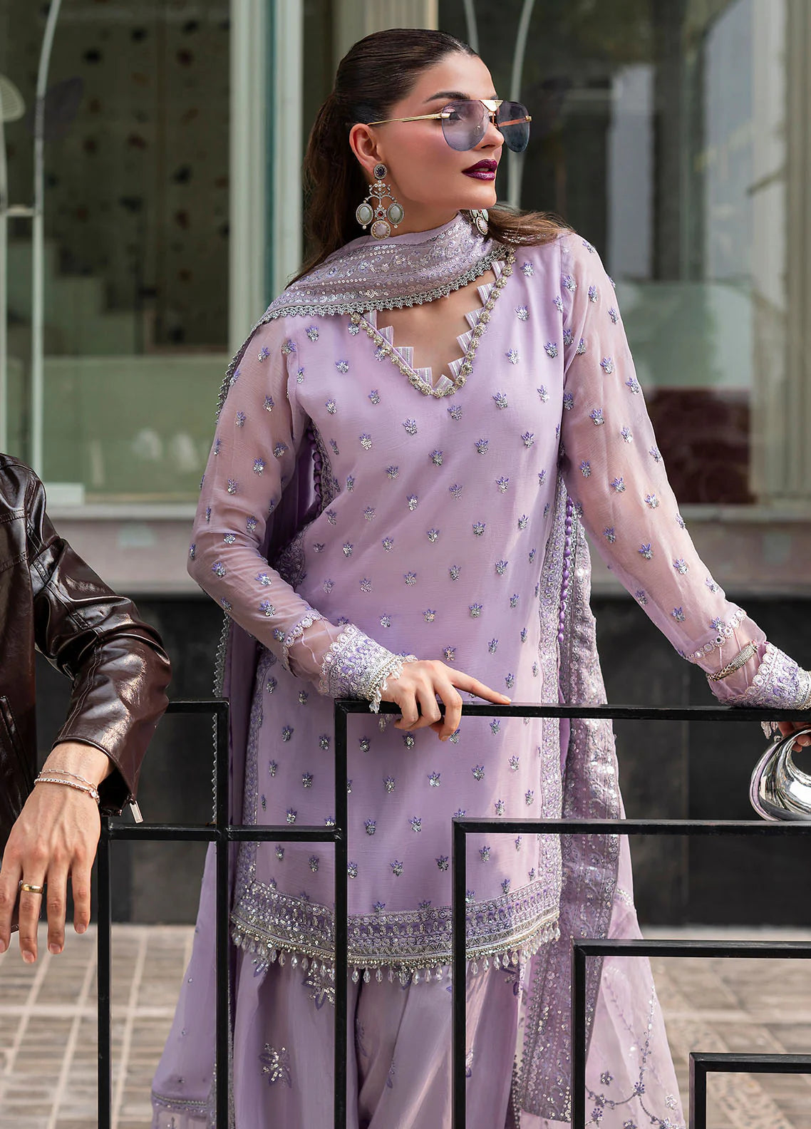 Sahane 3Pc Embroidered Chiffon Suit CT 25002 Lavendine gulbuy.com