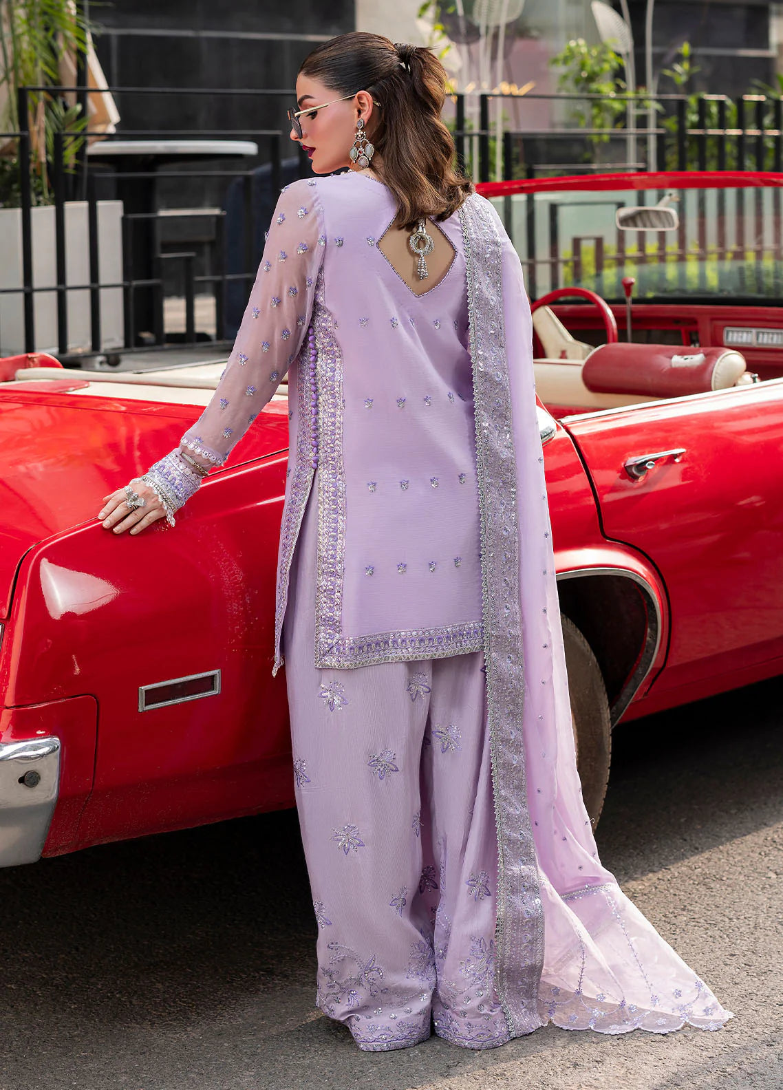 Sahane 3Pc Embroidered Chiffon Suit CT 25002 Lavendine gulbuy.com