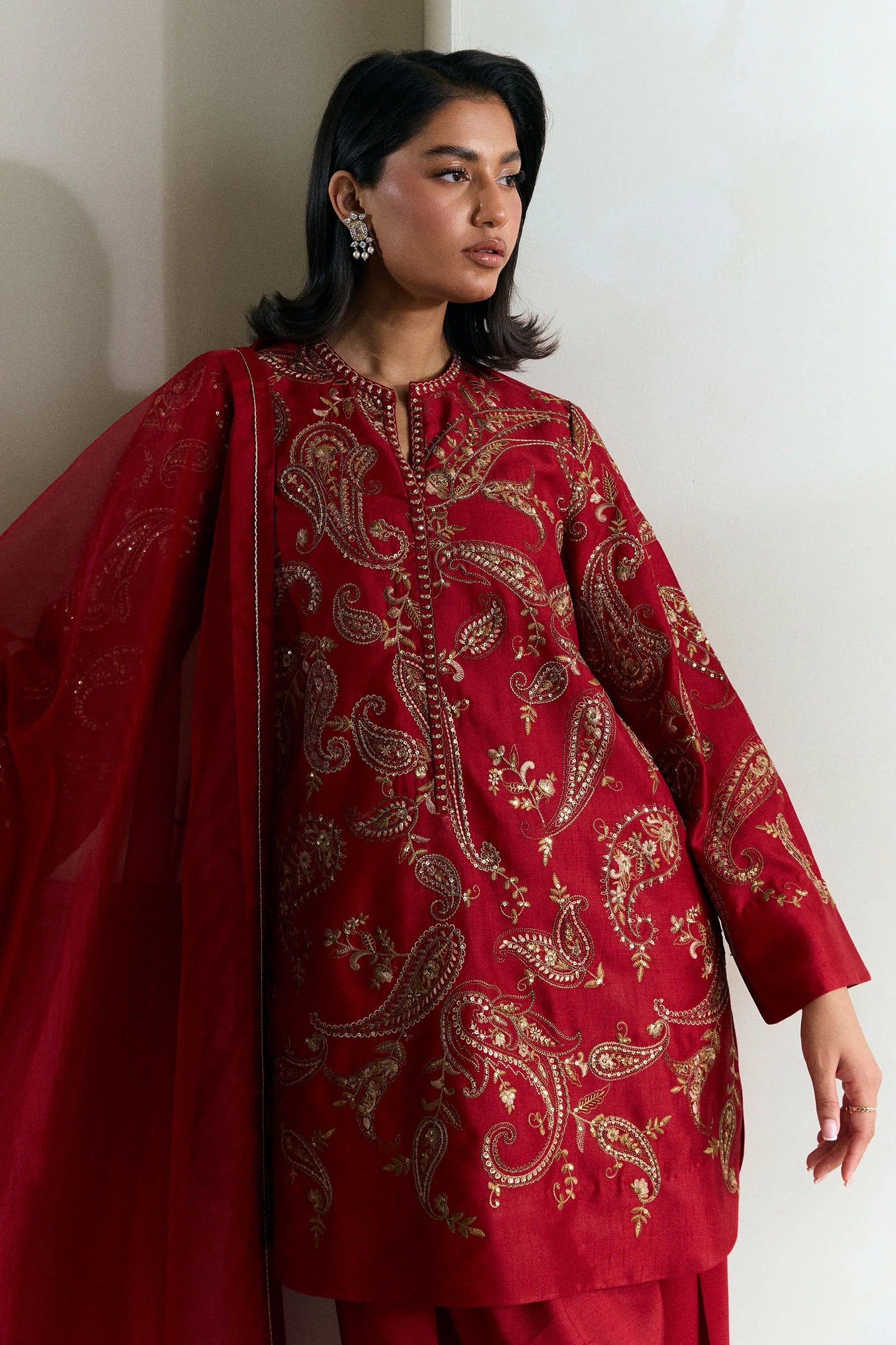 Zara Shahjahan 3Pc Embroidered Raw Silk Suit ZR25F0542 gulbuy.com