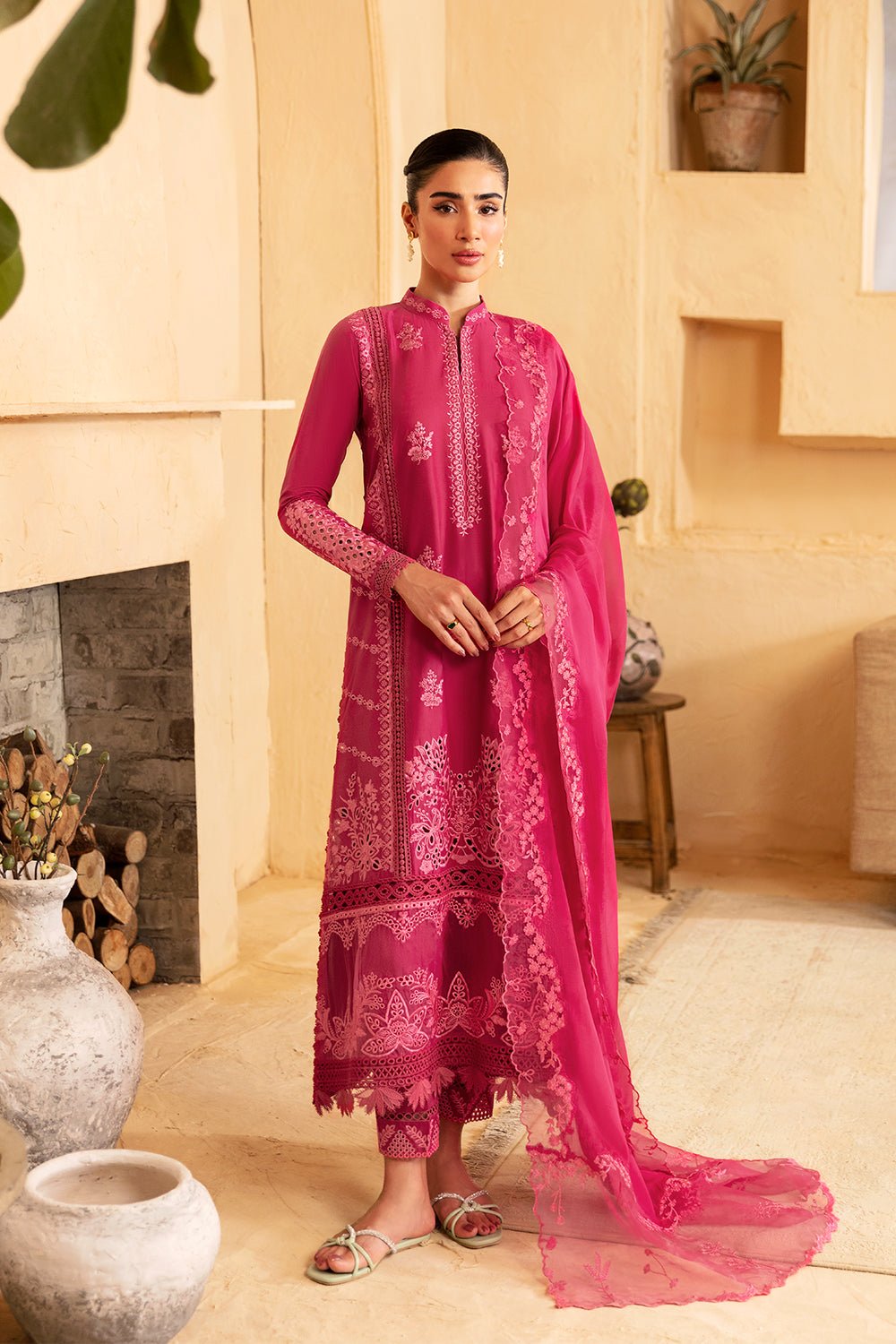 AZURE 3PC EMBROIDERED COTTON SUIT (Cherry-Bliss)