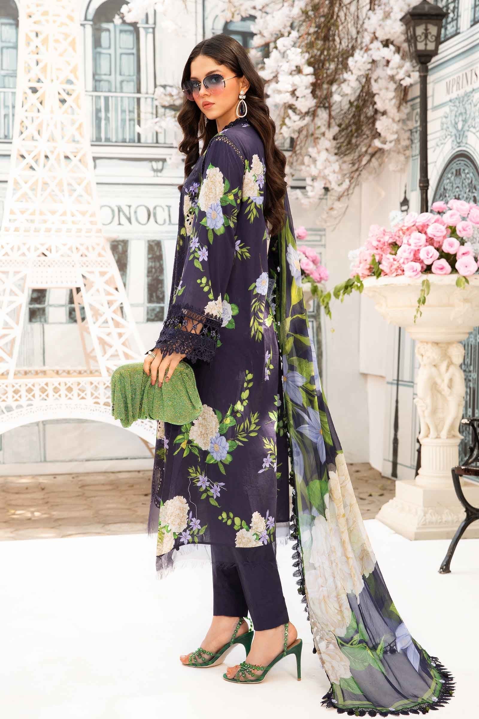 Maria b Stitched 3Pc Embroidered Lawn Suit MPT-2602-B gulbuy.com