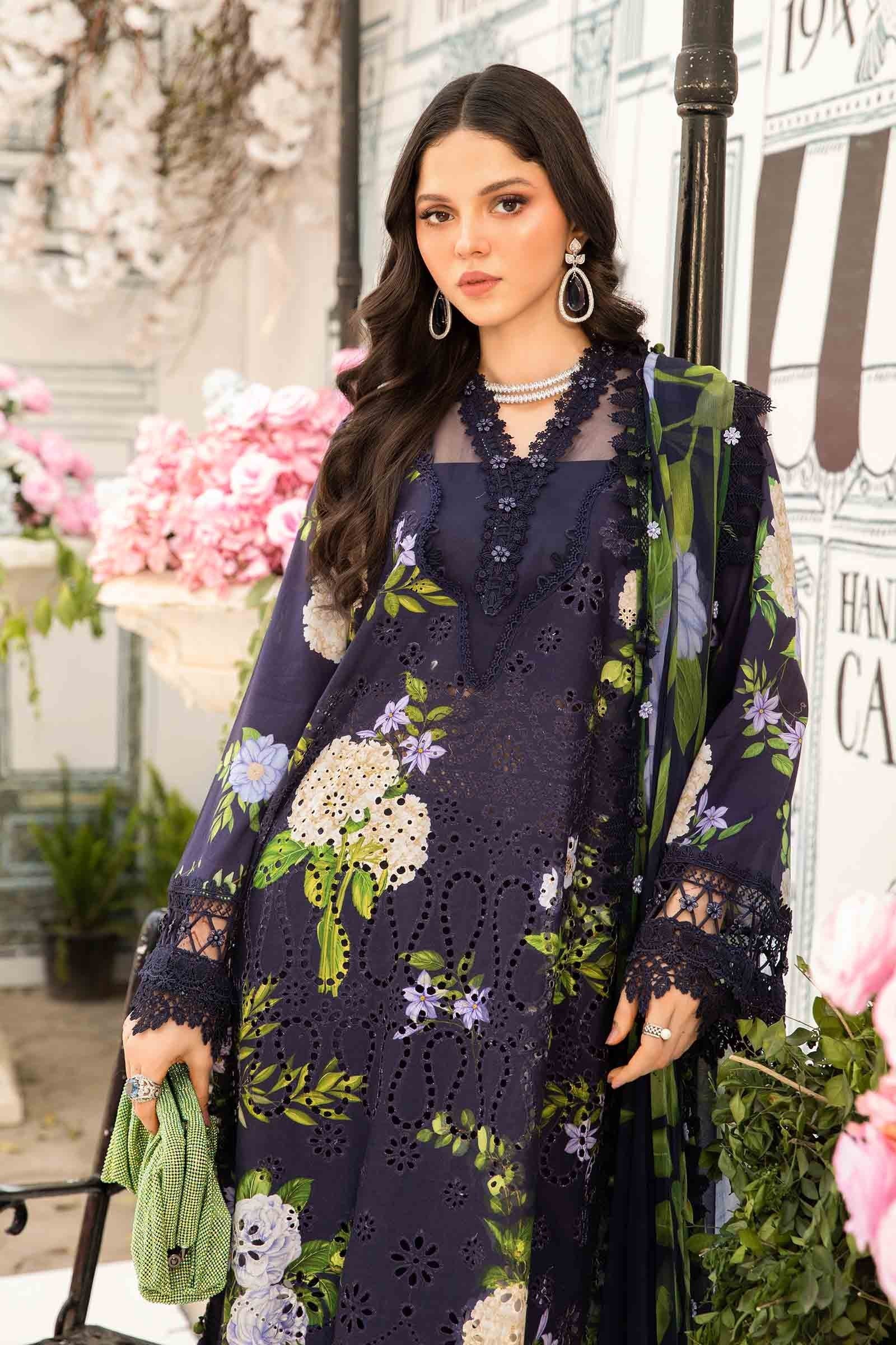 Maria b Stitched 3Pc Embroidered Lawn Suit MPT-2602-B gulbuy.com