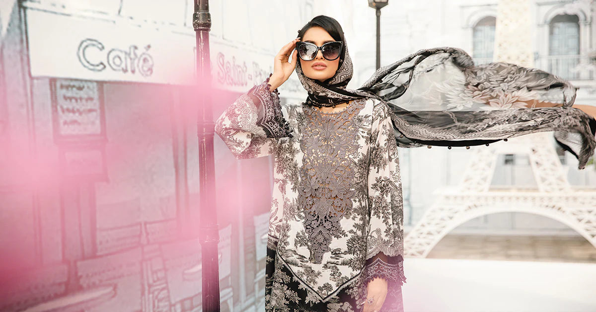 Maria B 3Pc Embroidered Law Suit MPT-2608-B gulbuy.com