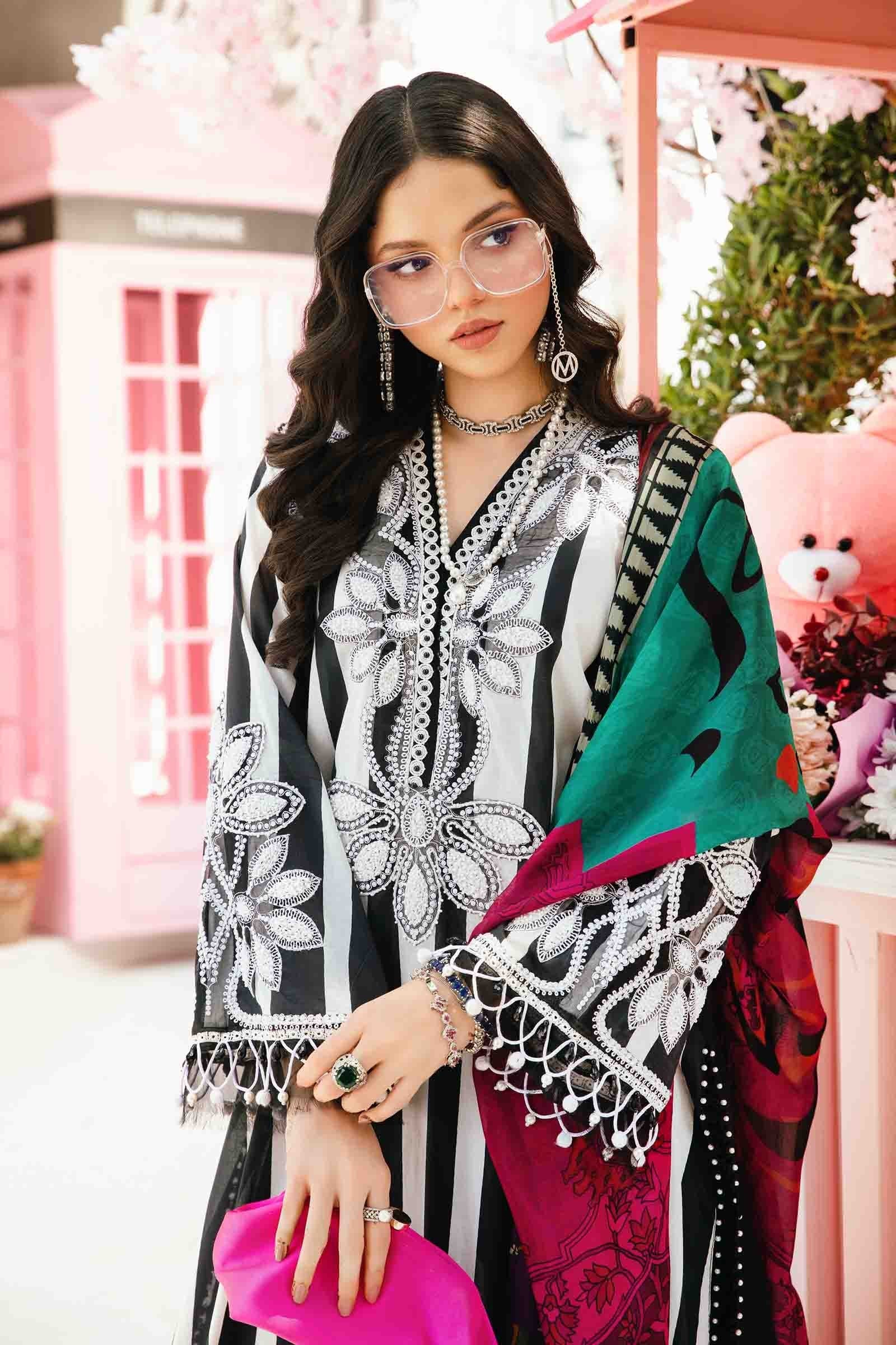 Maria b Stitched 3Pc Embroidered Lawn Suit MPT-2609-B gulbuy.com