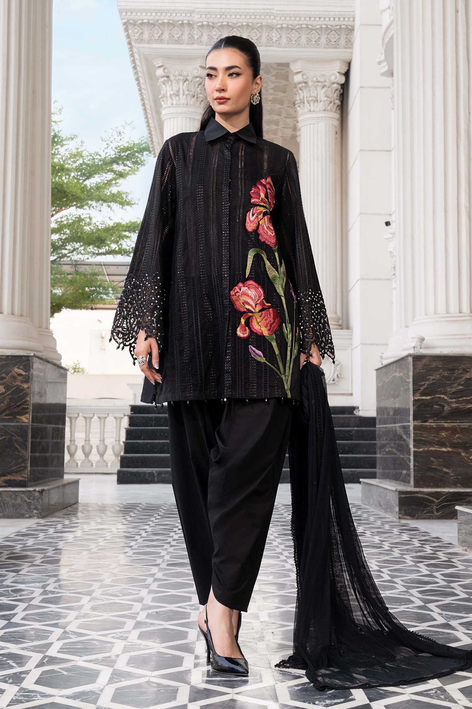 Maria B 3Pc Embroidered Lawn Suit ELS-26-10-A-Black