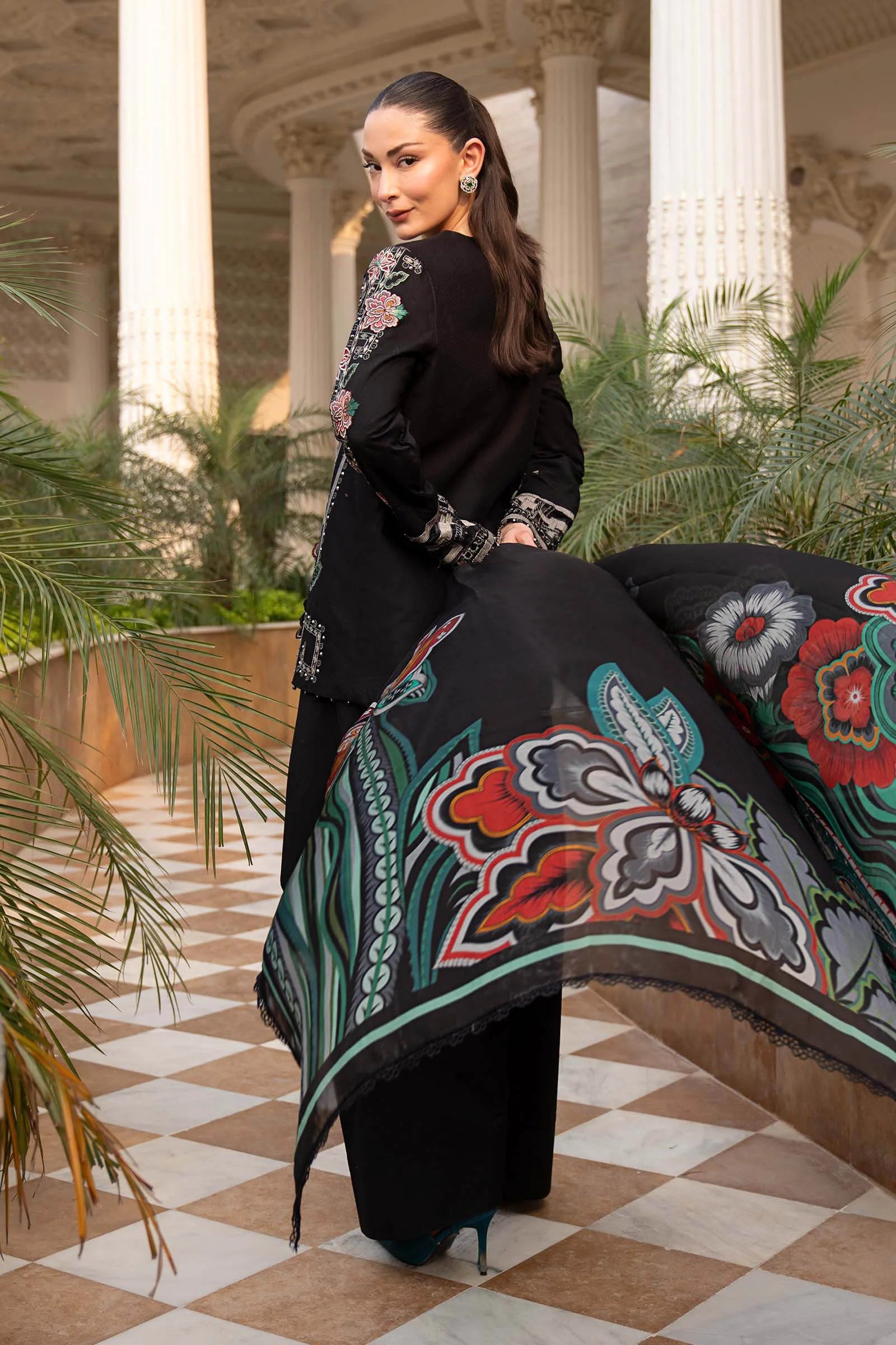 Maria B 3Pc Embroidered Lawn Suit ELS-26-11-A-Slate Black