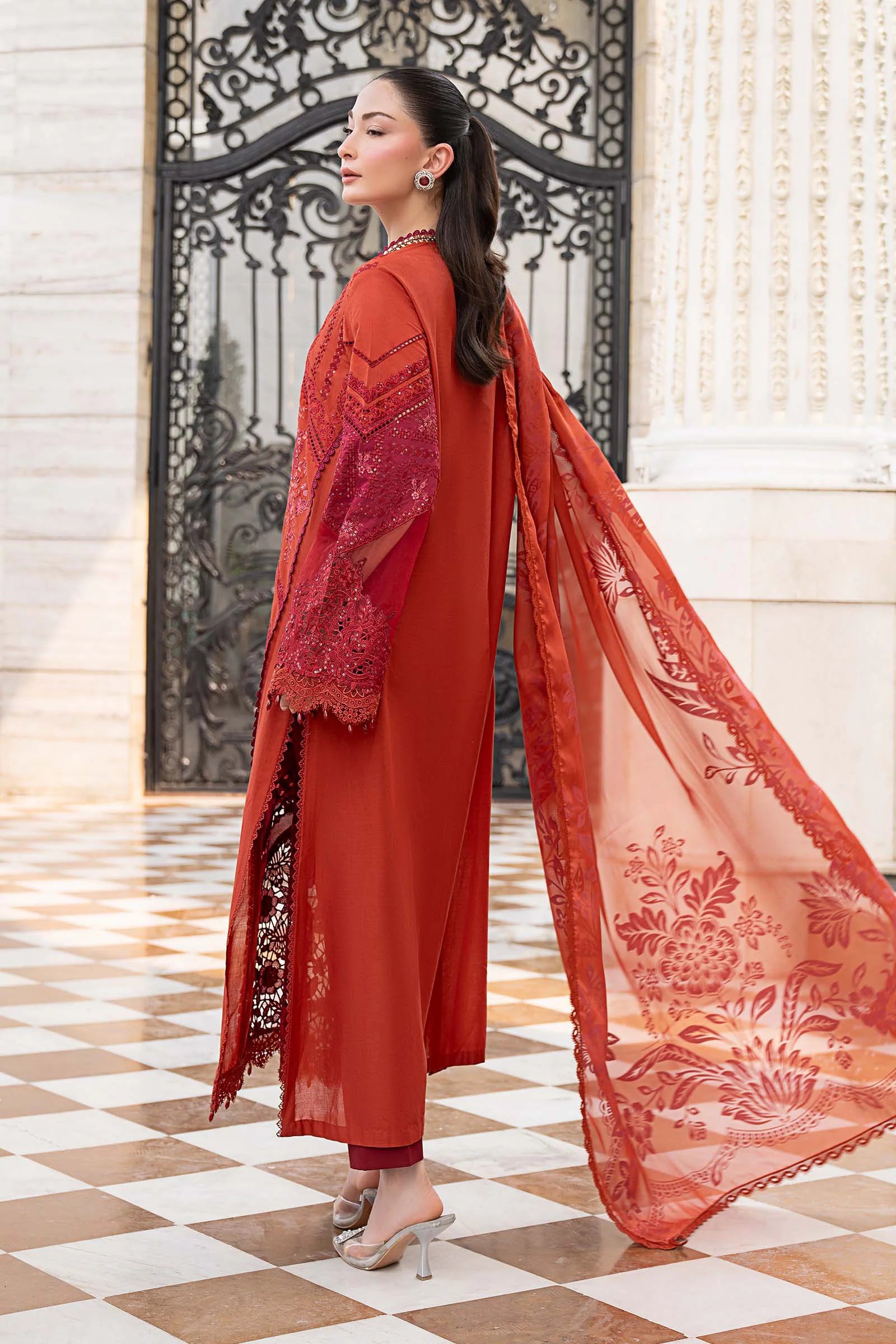 Maria B 3Pc Embroidered Lawn Suit ELS-26-13-Rust