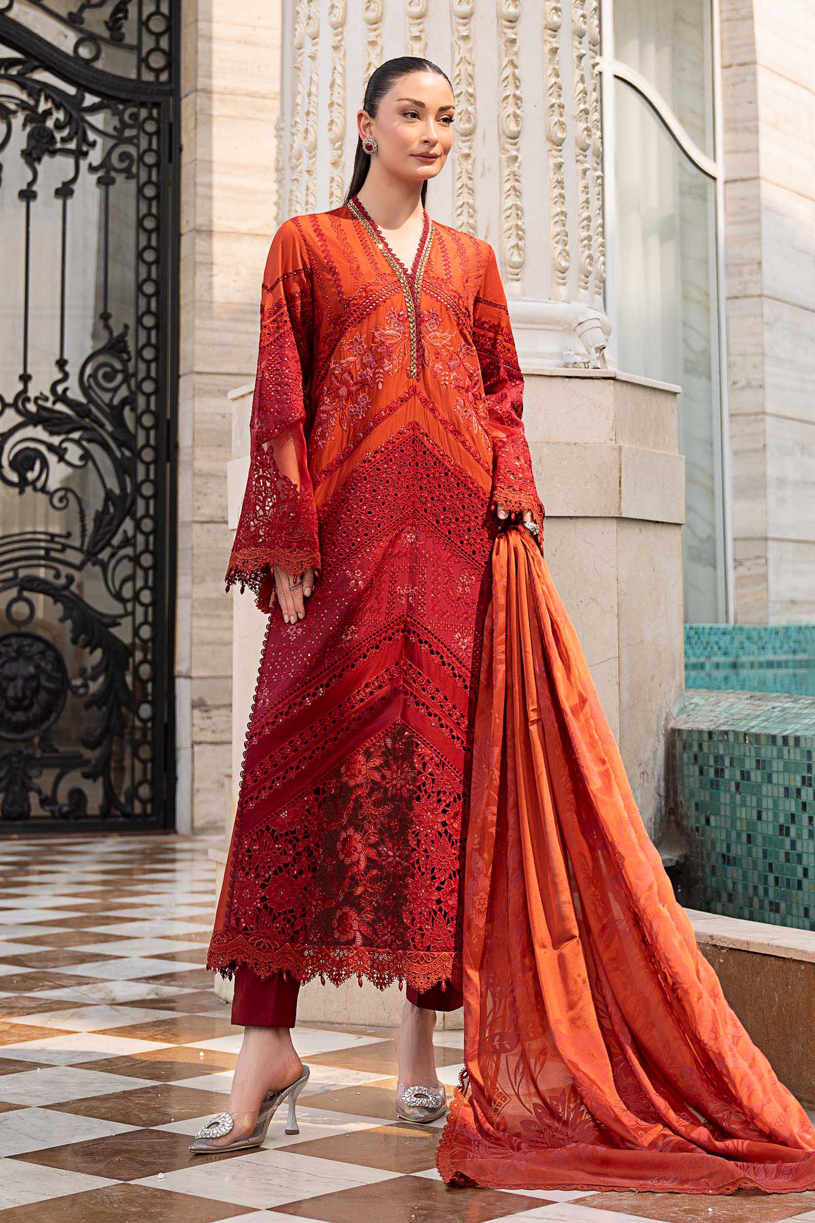 Maria B 3Pc Embroidered Lawn Suit ELS-26-13-Rust