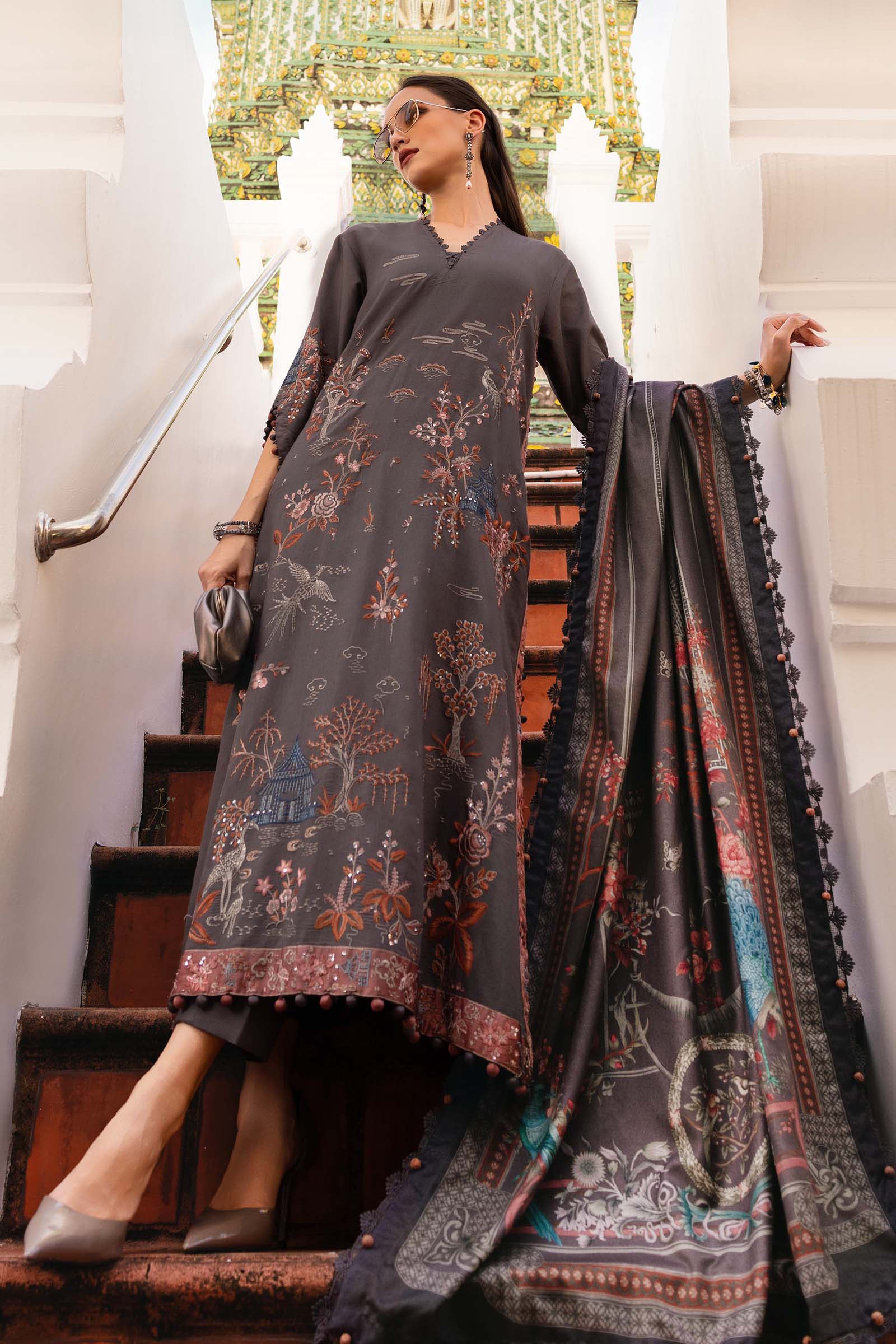 Maria B 3Pc Embroidered Linen Suit MPT-2801-B
