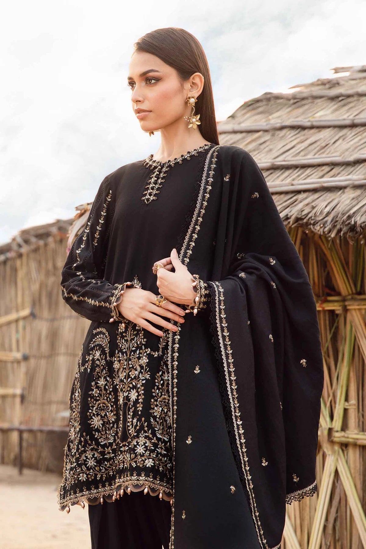 Maria B 3Pc Embroidered Linen Suit MPT-2403-B gulbuy.com