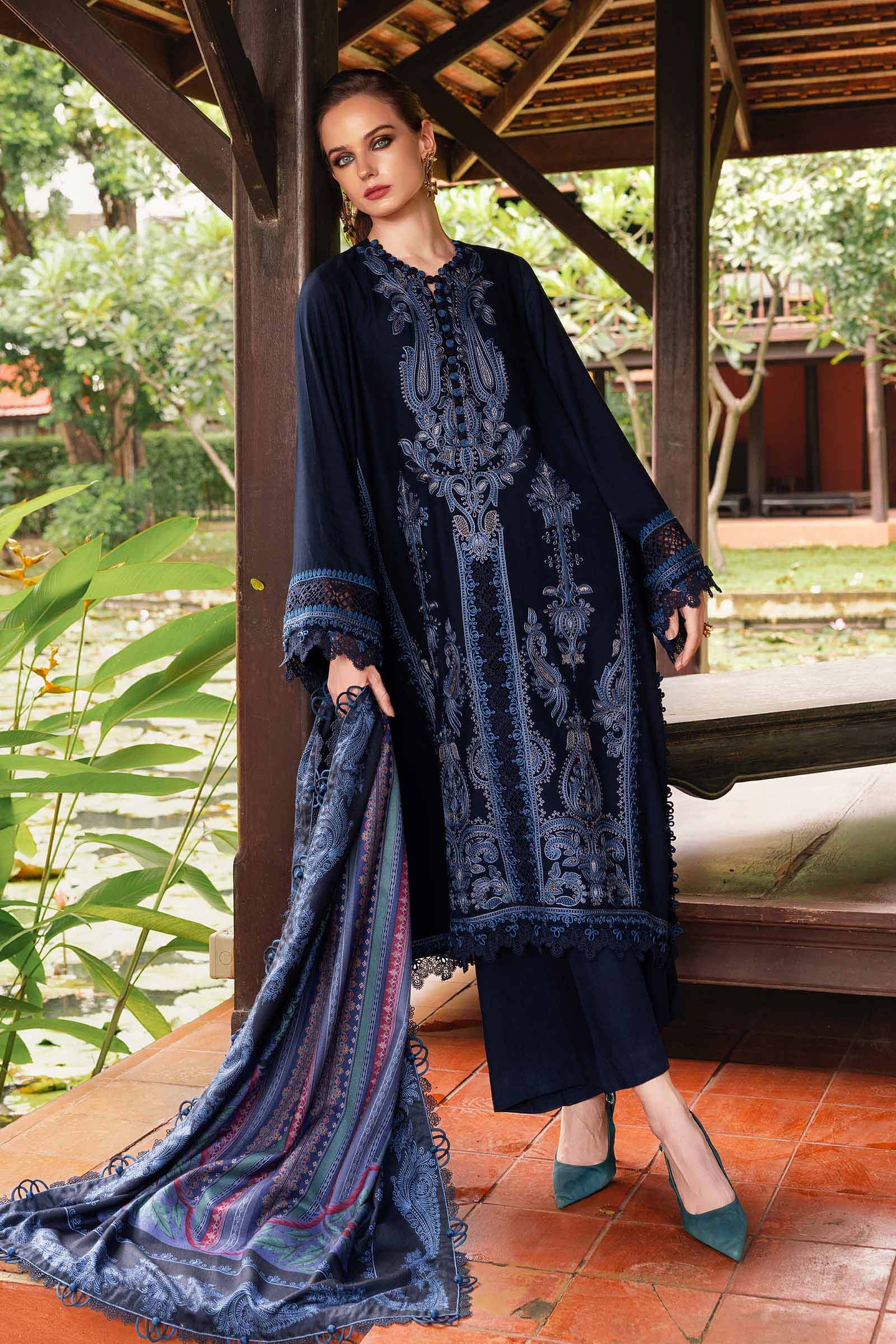Maria B 3Pc Embroidered Linen Suit MPT-2803-B