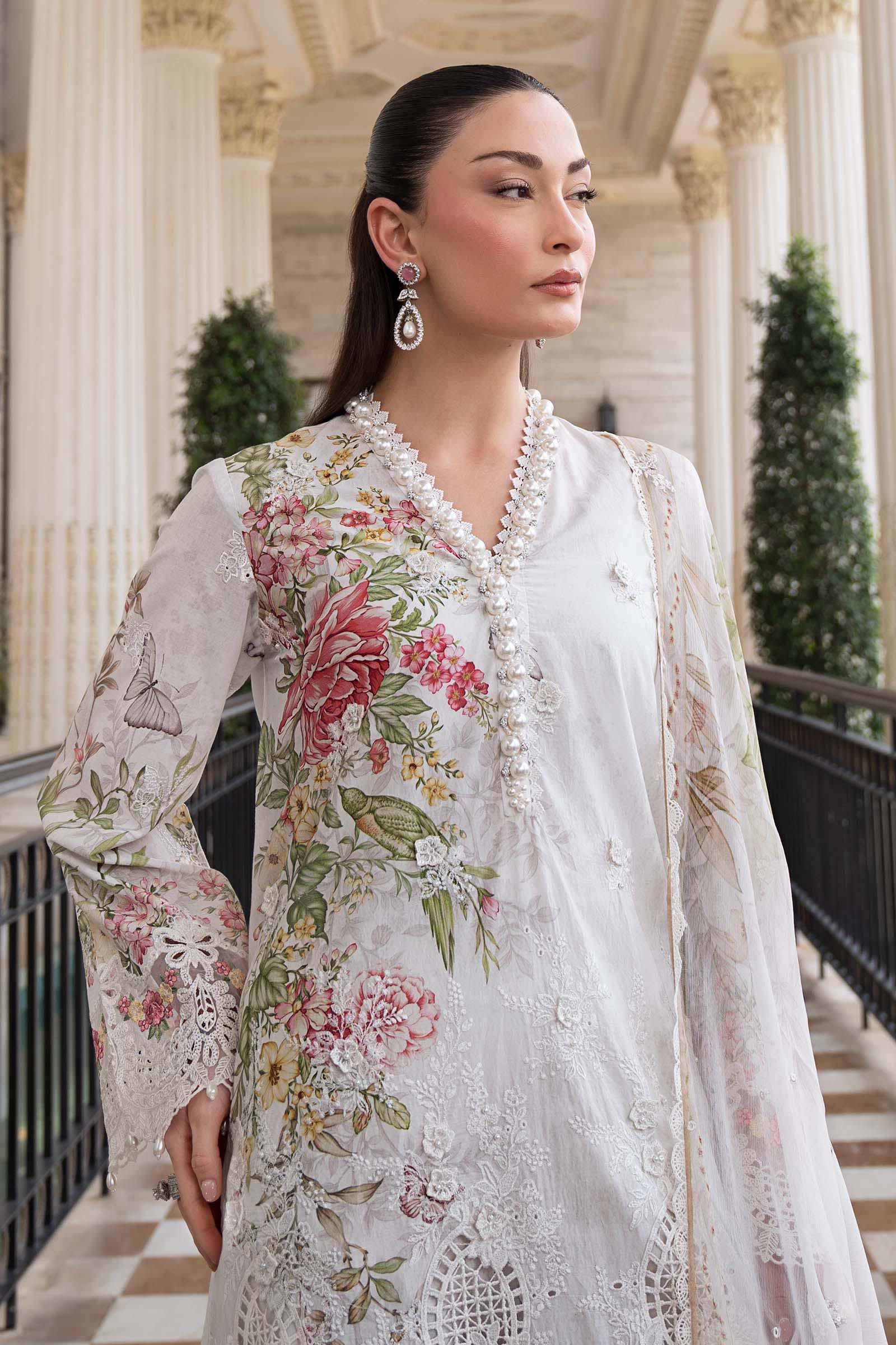 Maria B 3Pc Embroidered Lawn Suit ELS-26-03-Off White